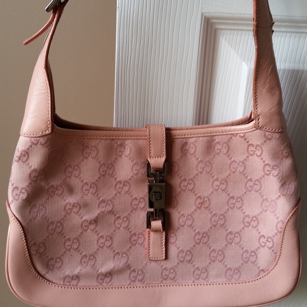 Vintage Jackie small Rose canvas and leather Gucci hobo